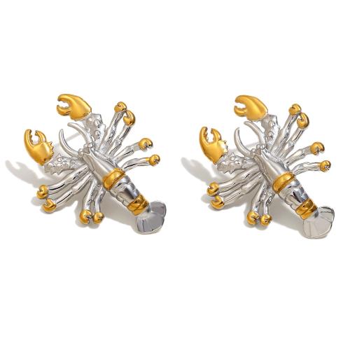 Stainless Steel Stud Earrings 304 Stainless Steel Lobster plated fashion jewelry & for woman & two tone Sold By Pair