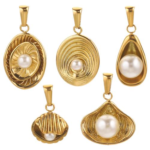 Stainless Steel Pendants 304 Stainless Steel with Plastic Pearl plated DIY golden Sold By PC