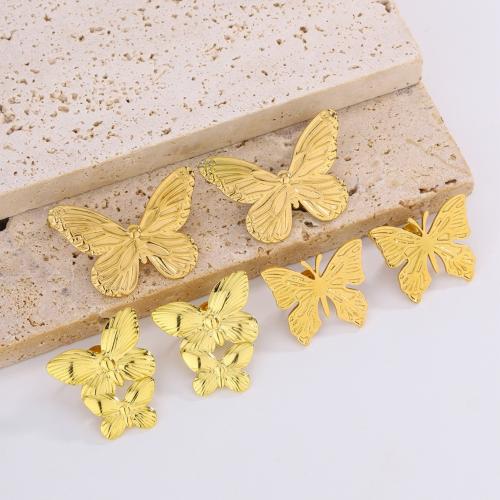 Stainless Steel Stud Earrings 304 Stainless Steel Butterfly plated fashion jewelry & for woman golden Sold By Pair