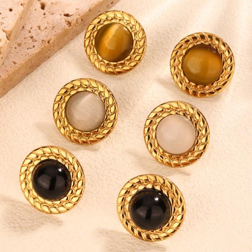 Stainless Steel Stud Earrings 304 Stainless Steel with Glass Beads Round gold color plated fashion jewelry & for woman Sold By Pair