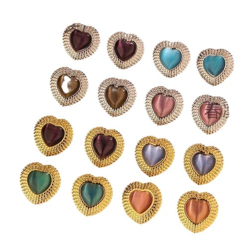 Stainless Steel Stud Earrings 304 Stainless Steel with Glass Beads Heart gold color plated fashion jewelry & for woman Sold By Pair