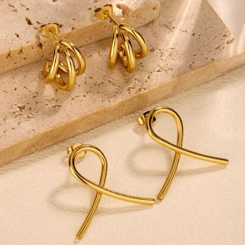 Stainless Steel Stud Earrings 304 Stainless Steel plated & for woman & hollow golden Sold By Pair