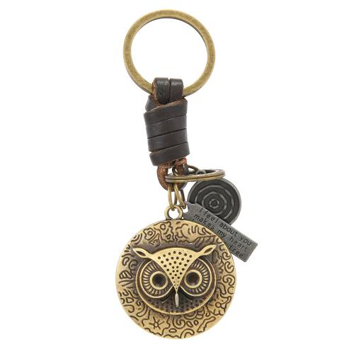 Bag Purse Charms Keyrings Keychains Full Grain Cowhide Leather with Iron & Zinc Alloy antique brass color plated DIY & Unisex Sold By PC