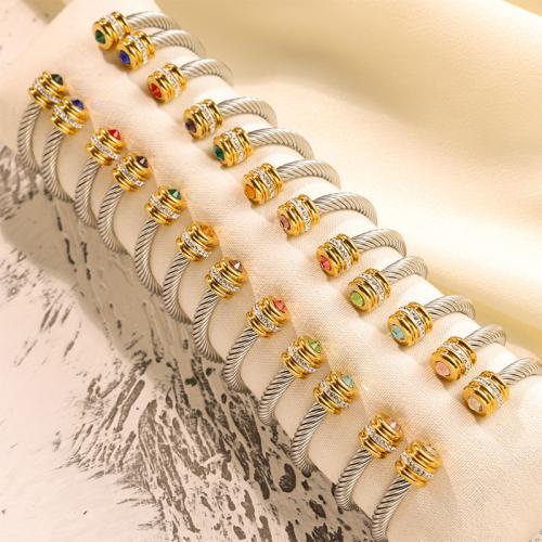 304 Stainless Steel Cuff Bangle Vacuum Ion Plating micro pave cubic zirconia & for woman Sold By PC