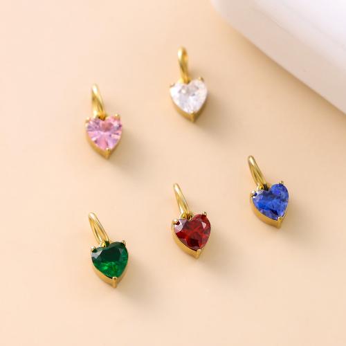 Stainless Steel Heart Pendants 304 Stainless Steel with Cubic Zirconia Vacuum Ion Plating for woman Sold By PC