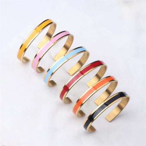 304 Stainless Steel Cuff Bangle Vacuum Ion Plating for woman & enamel Sold By PC