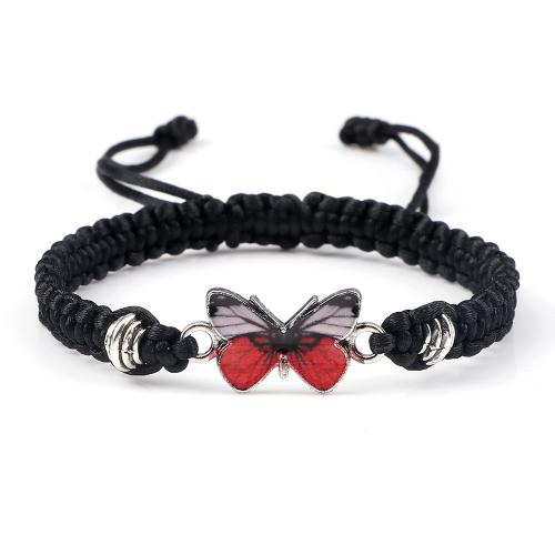 alliage de zinc bracelet, avec cordon de polyester, papillon, fait à la main, tressé & pour femme & autocollant époxyde, plus de couleurs à choisir, Longueur Environ 6.7-11 pouce, Vendu par PC