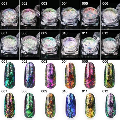 Glas Nail Glitter, for kvinde, blandede farver, 29x29x15mm, 12pc'er/sæt, Solgt af sæt