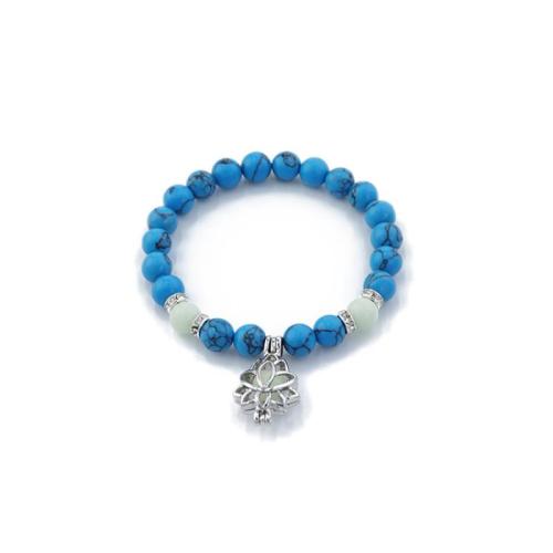 Synthetic Turquoise Bracelet Unisex & luminated handmade Lotus Approx 6-8 Inch  Sold By PC