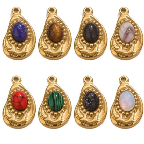 Stainless Steel Pendants 304 Stainless Steel with Gemstone Teardrop Vacuum Ion Plating DIY Approx 1.5mm Sold By Bag