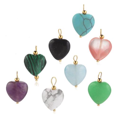 Gemstone Pendants Jewelry with 304 Stainless Steel Heart Vacuum Ion Plating DIY Sold By Bag