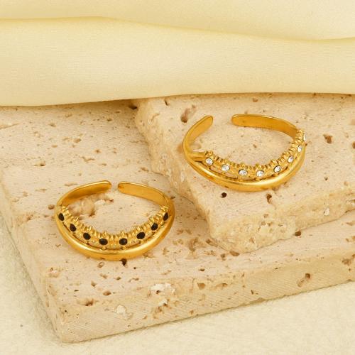 Rhinestone Stainless Steel Finger Ring 304 Stainless Steel plated for woman & with rhinestone Sold By PC