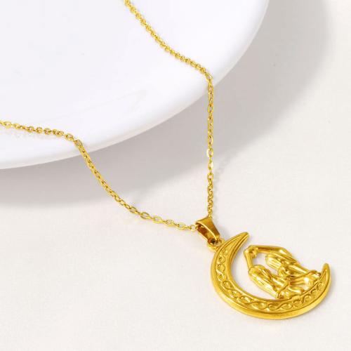 Stainless Steel Jewelry Necklace 304 Stainless Steel Moon plated for woman Sold By PC