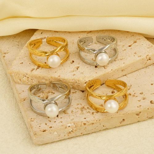 Stainless Steel Finger Ring 304 Stainless Steel with Plastic Pearl plated for woman Sold By PC