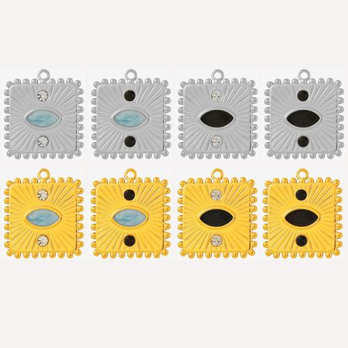 Stainless Steel Pendants 304 Stainless Steel Square plated DIY & enamel & with rhinestone Sold By Bag