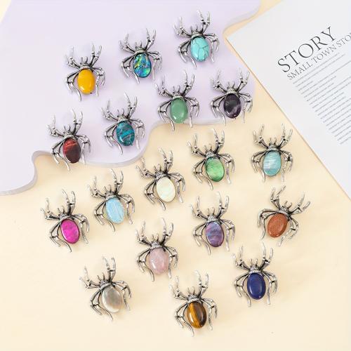 Fashion Brooch Jewelry Zinc Alloy with Natural Stone Spider silver color plated fashion jewelry nickel lead & cadmium free Sold By PC