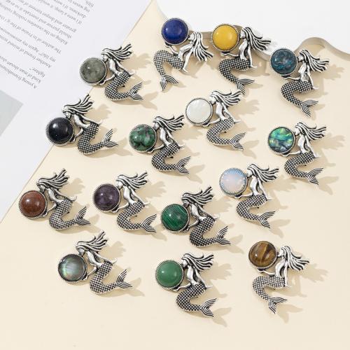 Fashion Brooch Jewelry Zinc Alloy with Natural Stone Mermaid silver color plated fashion jewelry nickel lead & cadmium free Sold By PC