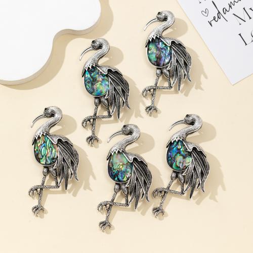 Broches de Nácar, aleación de zinc, con Nácar de Abulón, Pájaro, chapado en color de plata, Joyería, color mixto, libre de níquel, plomo & cadmio, 38x82mm, Vendido por UD