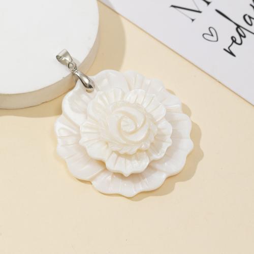 Shell Pendler, Flower, du kan DIY, hvid, 48x48mm, Solgt af PC