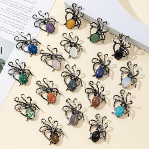 Fashion Broche Sieraden, Zinc Alloy, met Natuursteen, Octopus, silver plated, mode sieraden & verschillende materialen voor de keuze, meer kleuren voor de keuze, nikkel, lood en cadmium vrij, 37x52mm, Verkocht door PC