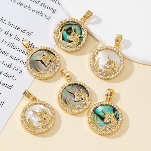 Shell Pendants Brass with Shell gold color plated DIY & with rhinestone nickel lead & cadmium free Sold By PC