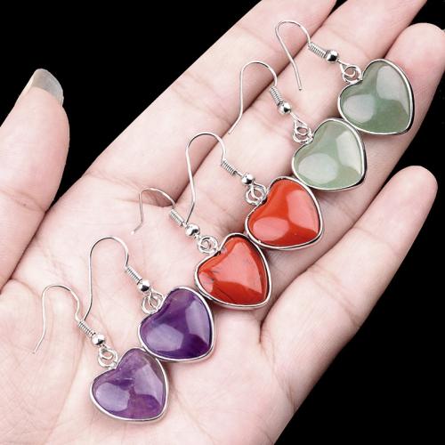 Natural Gemstone Earrings Natural Stone with Zinc Alloy Heart fashion jewelry nickel lead & cadmium free Sold By Pair