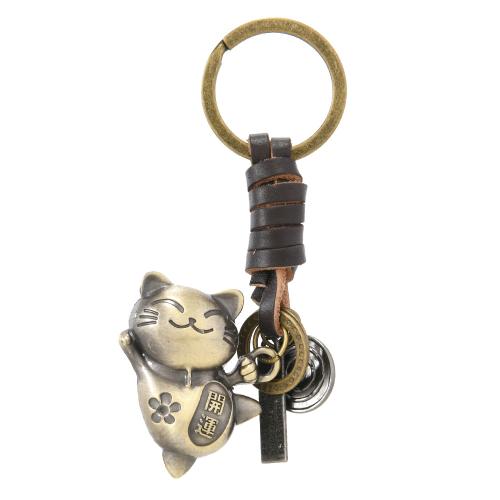 Bag Purse Charms Keyrings Keychains Full Grain Cowhide Leather with Iron & Zinc Alloy antique brass color plated multifunctional & DIY & Unisex Sold By PC