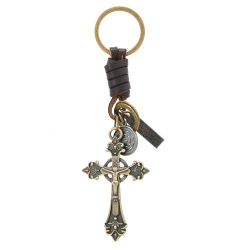 Key Chain, Puno zrno kravlja koža koža, s Željezo & Cink Alloy, starinski mesing boje pozlaćen, višenamjenski & možete DIY & za čovjeka, Prodano By PC