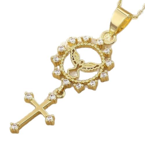 Collier en laiton cubique Zircon Micro Pave, avec 1.96 Inch chaînes de rallonge, Placage de couleur d'or, styles différents pour le choix & pavé de micro zircon & pour femme & creux, Longueur 17.71 pouce, Vendu par PC