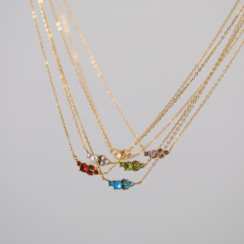 Collier de bijoux en acier inoxydable, Acier inoxydable 304, avec zircon cubique, pour femme, plus de couleurs à choisir, Vendu par PC