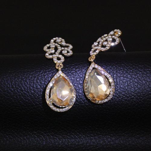 Zinc Alloy Drop Earrings with Crystal Vacuum Ion Plating micro pave cubic zirconia & for woman Sold By Pair