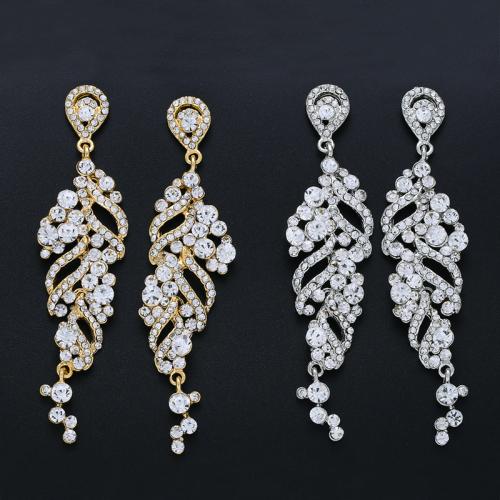 Boucles d'oreilles en alliage de zinc, pour femme & avec strass, plus de couleurs à choisir, Vendu par paire