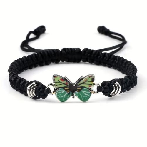 aleación de zinc Pulsera, con cordón poliéster, Mariposa, para mujer & pegamento de gota, más colores para la opción, longitud aproximado 7-7.9 Inch, Vendido por UD