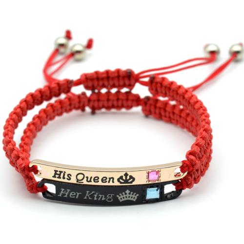 Zinc Alloy Bracelet with Wax Cord handmade Unisex & with letter pattern & with rhinestone Length Approx 6.3-11.8 Inch Sold By PC