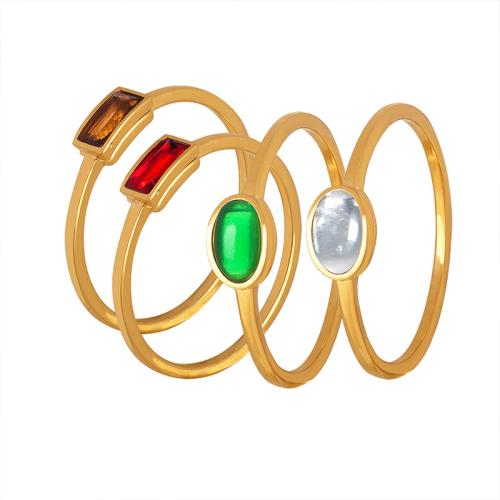 Acier titane bague, avec verre, Placage de couleur d'or, normes différentes pour le choix & styles différents pour le choix & pavé de micro zircon & pour femme, Taille:6-8, Vendu par PC