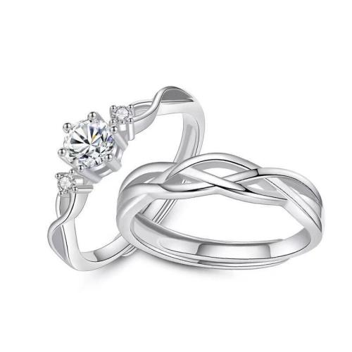 alliage de zinc Couple Anneau, Placage, réglable & styles différents pour le choix & pavé de micro zircon & pour le couple, Taille:6-10, Vendu par PC