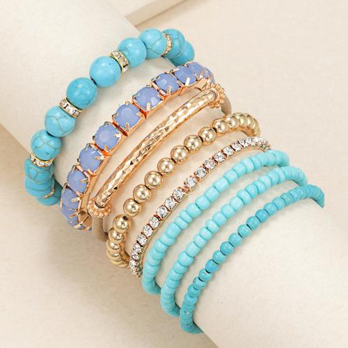 chalumeau Set de bracelet, avec alliage de zinc, Placage de couleur d'or, Style bohème & pour femme & avec strass, plus de couleurs à choisir, Vendu par fixé