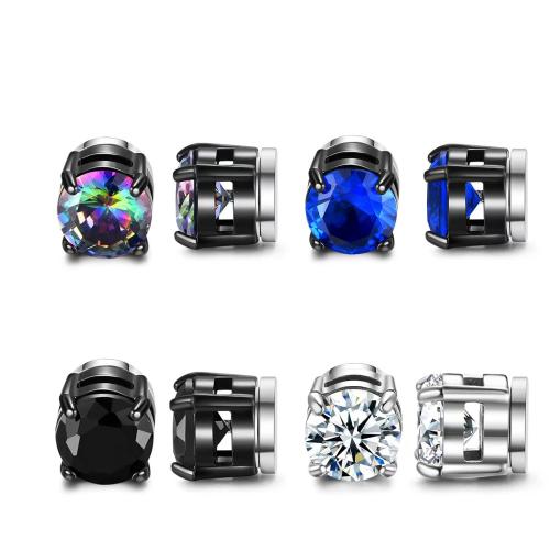 304 rustfrit stål Magnetic Stud Earring, forgyldt, Unisex & Micro Pave cubic zirconia, flere farver til valg, 6mm, Solgt af PC