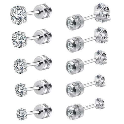 304 Stainless Steel Piercing Earring plated Unisex & with cubic zirconia Sold By PC