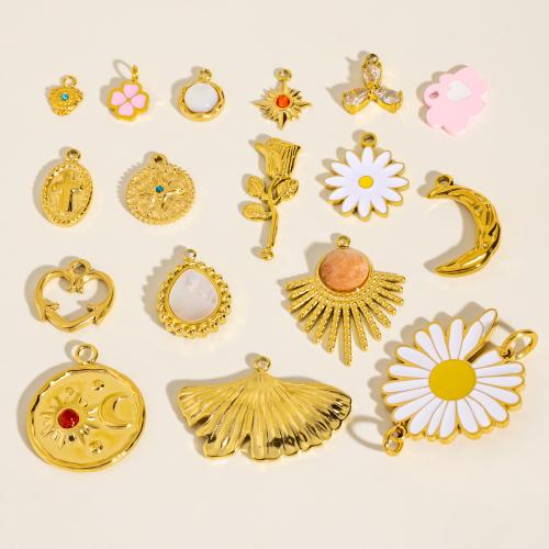 Stainless Steel Pendants 304 Stainless Steel with Gemstone Vacuum Ion Plating & DIY & enamel & with rhinestone Sold By PC