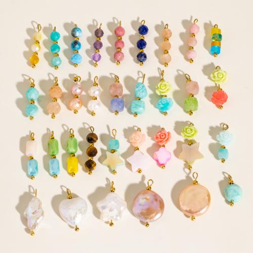 Gemstone Pendants Jewelry with Shell & Freshwater Pearl & 304 Stainless Steel Vacuum Ion Plating & DIY Sold By PC