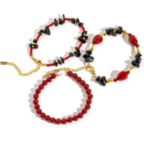 Gemstone Bracelets with 304 Stainless Steel Vacuum Ion Plating fashion jewelry & for woman Sold By PC