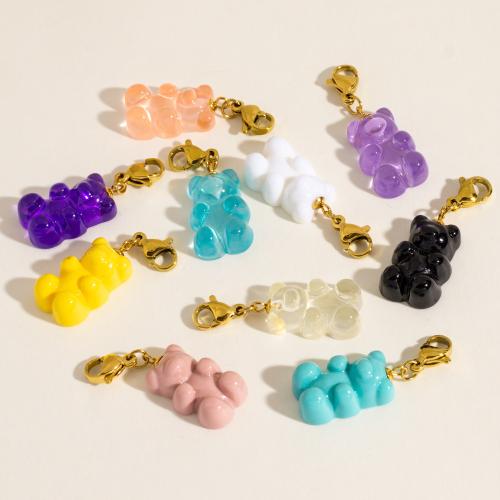 Bag Purse Charms Keyrings Keychains Resin with 304 Stainless Steel Bear Vacuum Ion Plating cute Sold By PC