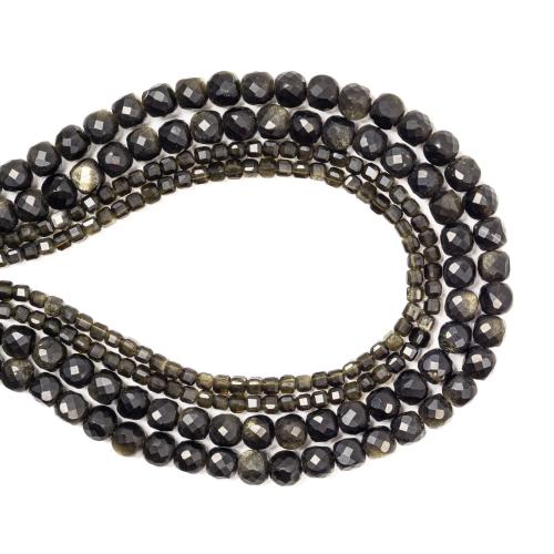 Perles bijoux en pierres gemmes, or Obsidian, cadre, DIY & normes différentes pour le choix & facettes, noire, Vendu par Environ 38 cm brin