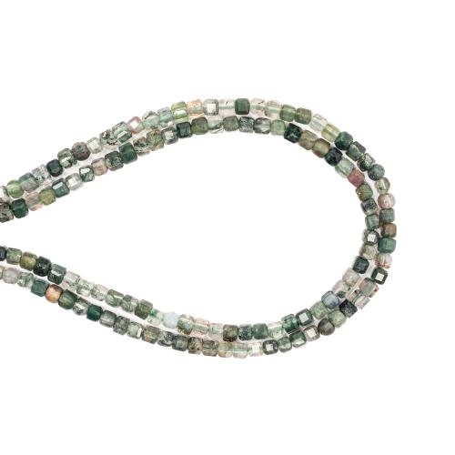 Natuurlijke zeegroene agaat kralen, Moss Agate, Plein, DIY, groen, 2.50x2.50mm, Per verkocht Ca 38 cm Strand