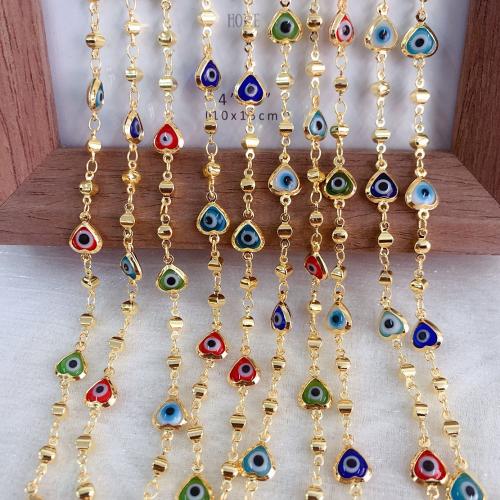 Decorative Beaded Chain Brass plated DIY & evil eye pattern & enamel mixed colors nickel lead & cadmium free Sold By Bag