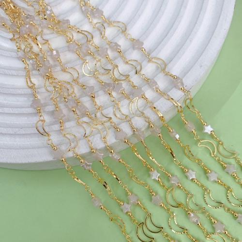 Dragi kamen beaded lanac, Mesing, s Plastična Pearl, Mjesec i zvijezda, zlatna boja pozlaćen, možete DIY, nikal, olovo i kadmij besplatno, 10m/Torba, Prodano By Torba