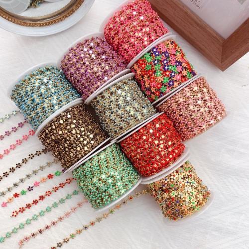 Dragi kamen beaded lanac, Mesing, Cvijet, zlatna boja pozlaćen, možete DIY & emajl, više boja za izbor, nikal, olovo i kadmij besplatno, 10m/Torba, Prodano By Torba