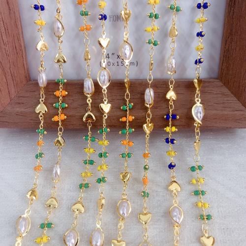 Decorative Beaded Chain Brass with Plastic Pearl gold color plated DIY & enamel mixed colors nickel lead & cadmium free Sold By Bag