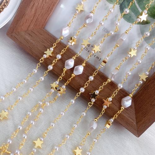 Decorative Beaded Chain Brass with Plastic Pearl Star gold color plated DIY nickel lead & cadmium free Sold By Bag